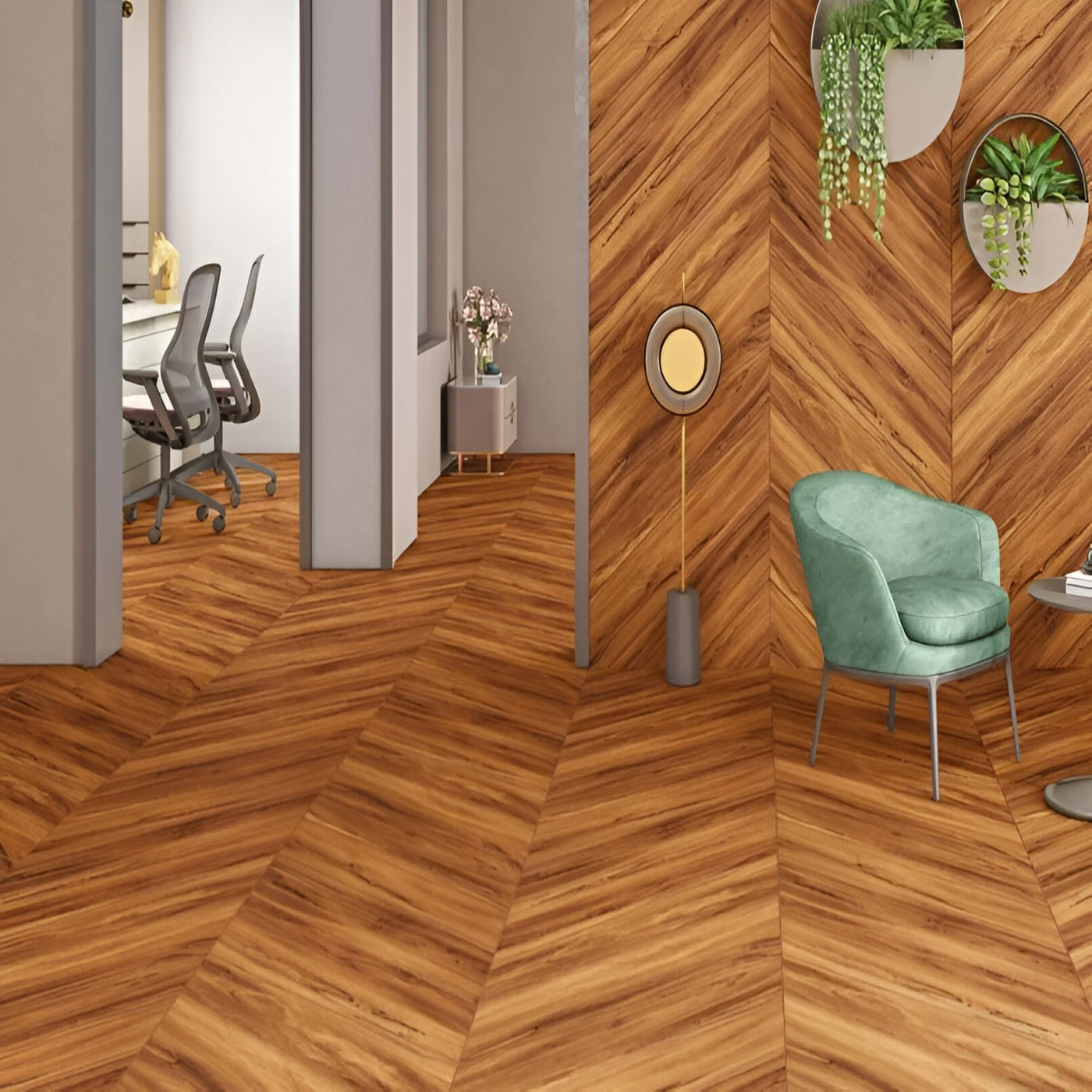 Golden Honey Chevron Wood Living Room Inspiration