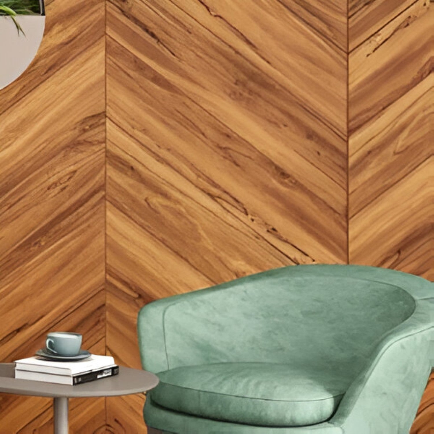 Golden Honey Chevron Wooden Tile 6x36 Inch, featuring warm golden wood tones arranged in a chevron pattern, perfect for bright, elegant, and durable flooring or wall applications.
