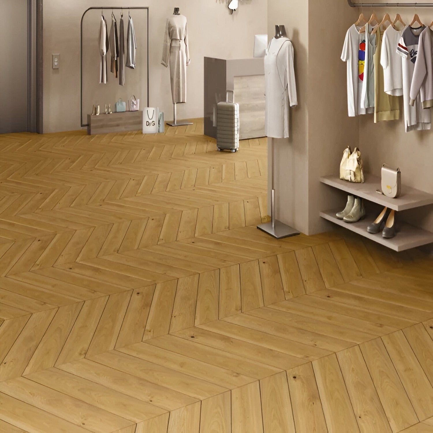 Golden Oak Chevron Wooden Tile 6x36 Inch, featuring rich golden oak tones arranged in a chevron pattern, ideal for warm, elegant, and durable flooring or wall applications.
