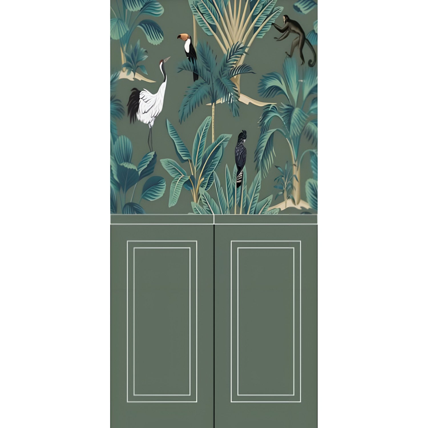 Green Fauna 2 Wallpaper Set Tile 24 Inch x 48 Inch featuring a decorative nature-inspired pattern in green tones with smooth finish suitable for wall applications in living rooms bedrooms and accent walls
