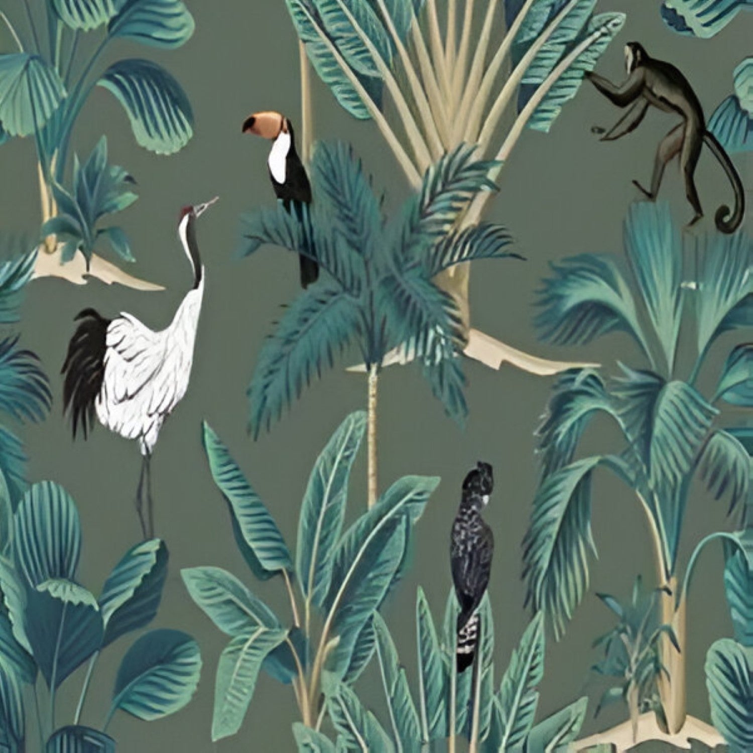 Green Fauna 2 Wallpaper Set Tile 24 Inch x 48 Inch featuring a decorative nature-inspired pattern in green tones with smooth finish suitable for wall applications in living rooms bedrooms and accent walls
