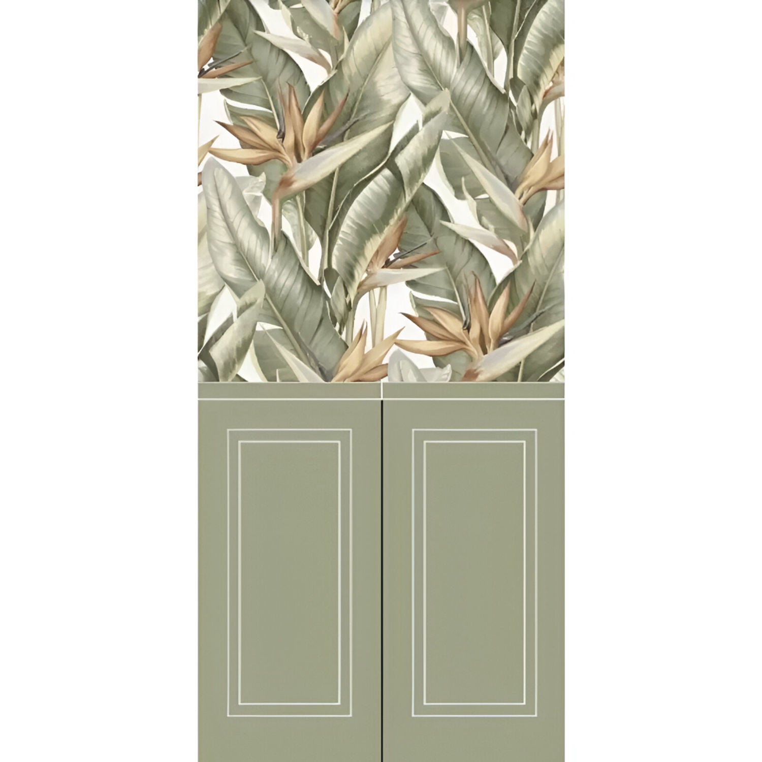 Green Flora 2 Wallpaper Set Tile 24 Inch x 48 Inch featuring a decorative floral pattern in green tones with smooth finish suitable for wall applications in living rooms bedrooms and accent walls
