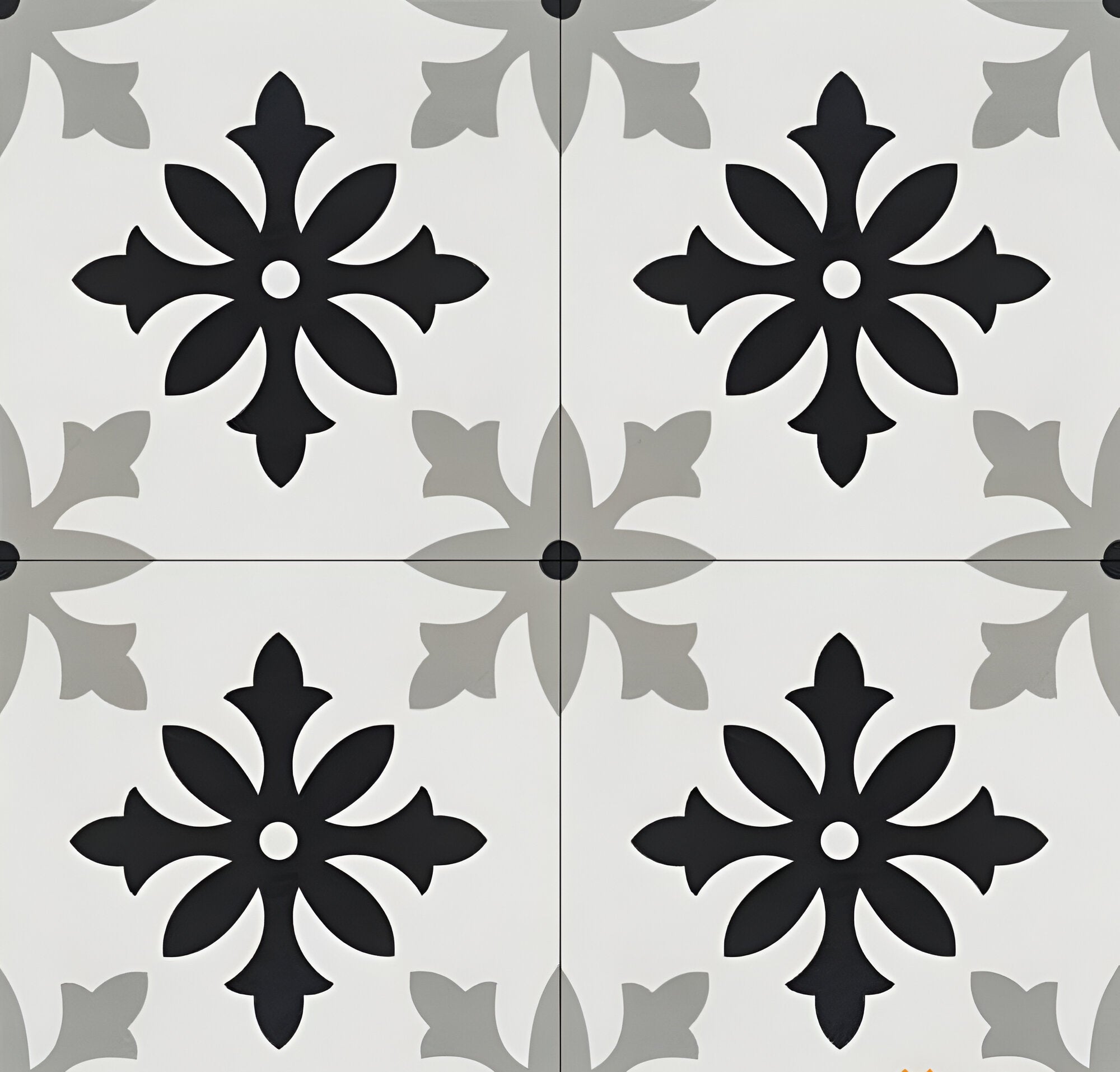 Grit Emlyn Grey Decor Moroccan Vitrified Tile in matt finish, showcasing intricate Moroccan and rangoli-inspired printed artwork in soft grey tones, highlighting its artistic detailing, premium vitrified surface, and suitability for both wall and floor décor applications