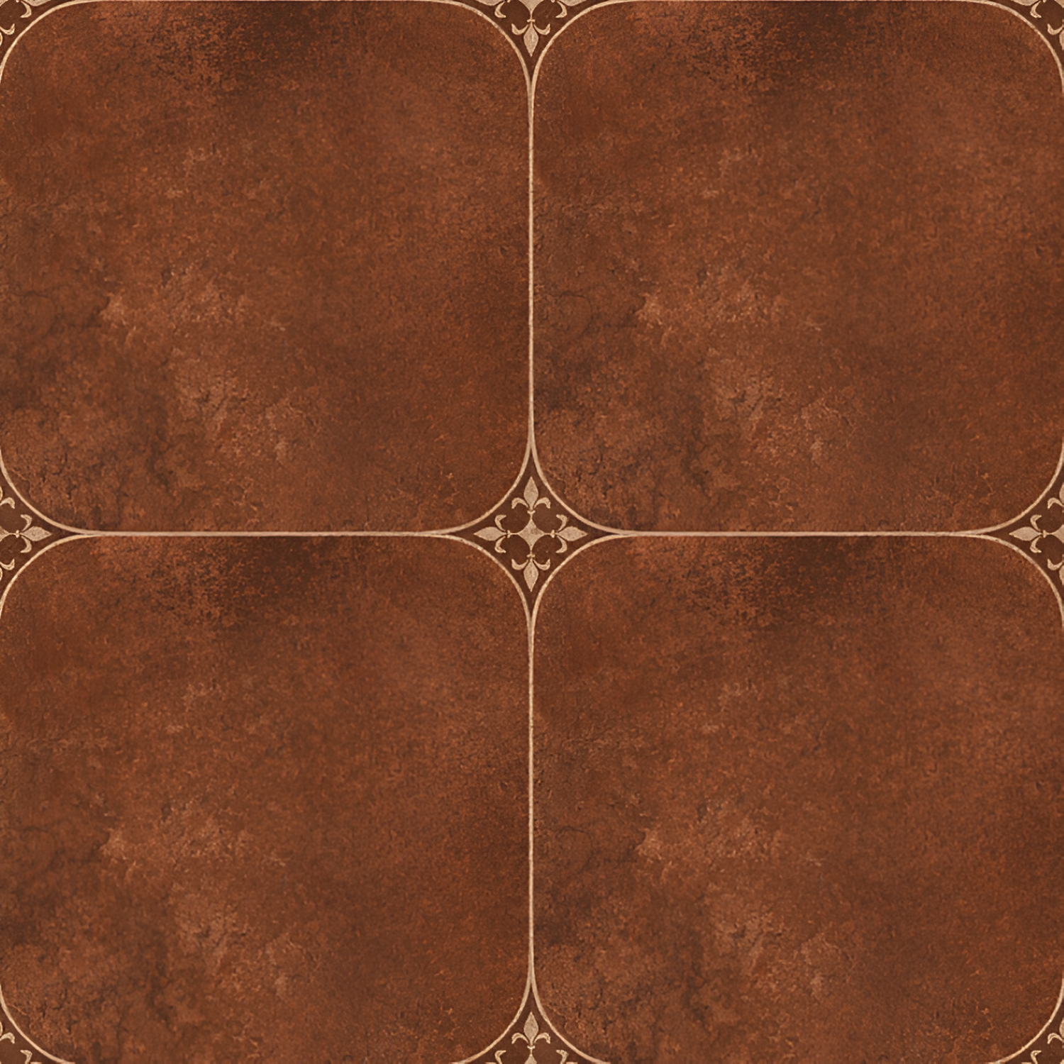 Helix Rust Moroccan Ceramic Tile – 24x24 inch ceramic tile featuring rustic red and earthy-toned Moroccan geometric patterns with a vintage finish.