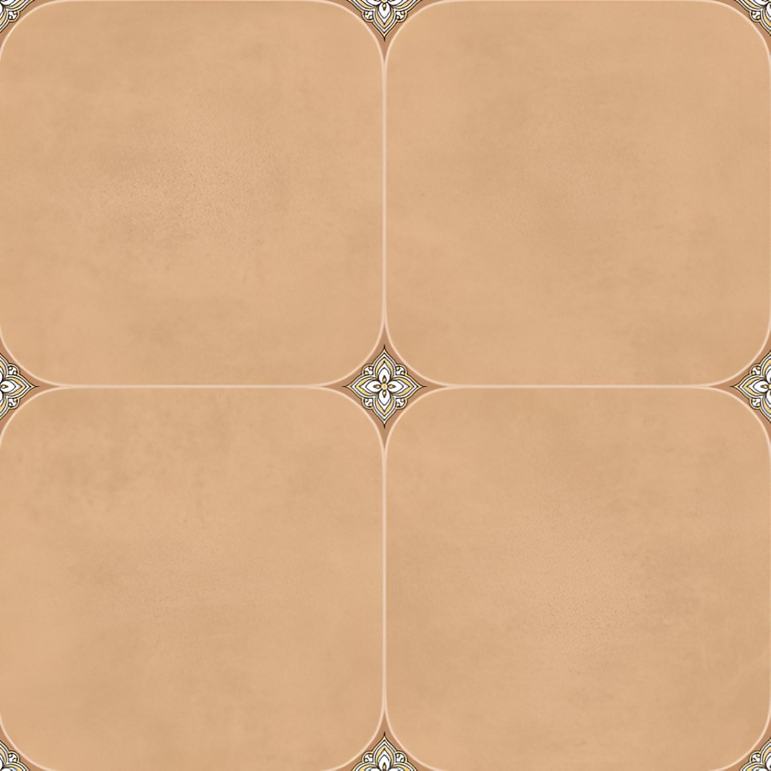 Heritage Gold Moroccan Ceramic Tile – 24x24 inch tile featuring golden-yellow Moroccan patterns with vintage floral and geometric accents on a ceramic surface.
