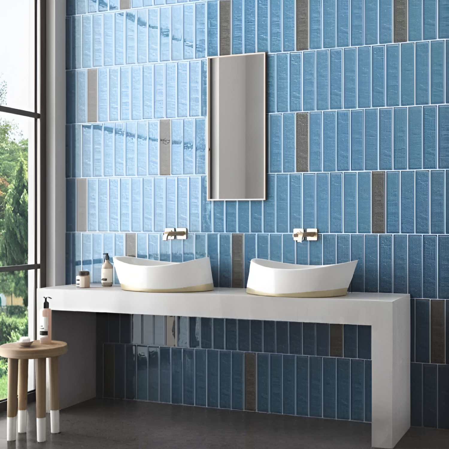 Honk Kong Blue Glossy Subway Tile 3x12 Inch with deep ocean blue glossy finish, smooth polished surface, ideal for modern and elegant kitchen backsplashes or accent walls
