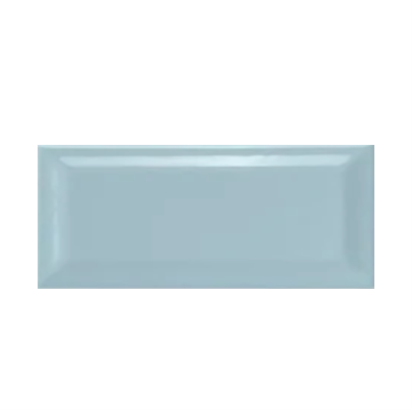 Ice Blue Bevelled Subway Tile 4x8 inch with a glossy finish, featuring a soft ice-blue beveled surface, smooth and durable, ideal for contemporary backsplashes and decorative wall applications.

