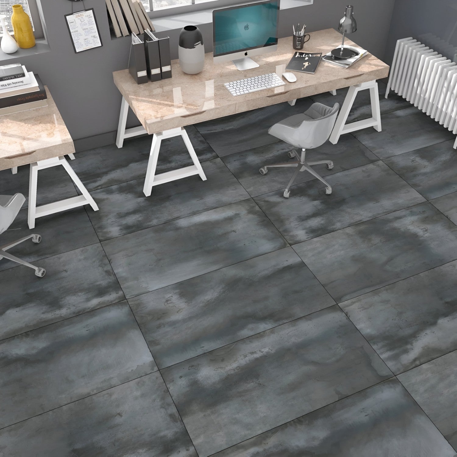 Inferno Niquel Vitrified Tile 24 x 48 inch featuring a sleek nickel-toned design with subtle natural patterns, ideal for creating a modern and sophisticated look on floors and walls.
