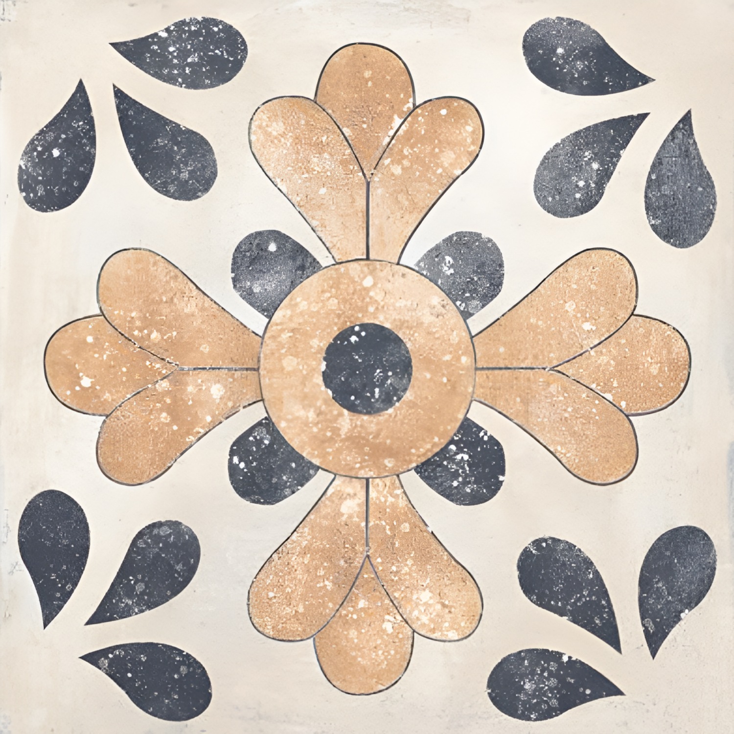 Ivora Moroccan Vitrified Tile – 16x16 Inch floor tile featuring intricate Moroccan floral and scroll patterns in soft ivory and neutral tones, ideal for elegant and long-lasting flooring.