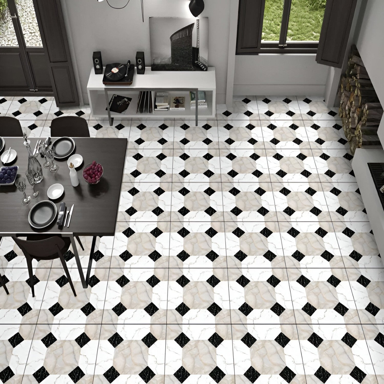 JW-135 Marble Ceramic Tile 24x24 Inch, featuring classic white marble tones with soft gray veining, ideal for elegant and durable flooring or wall applications.
