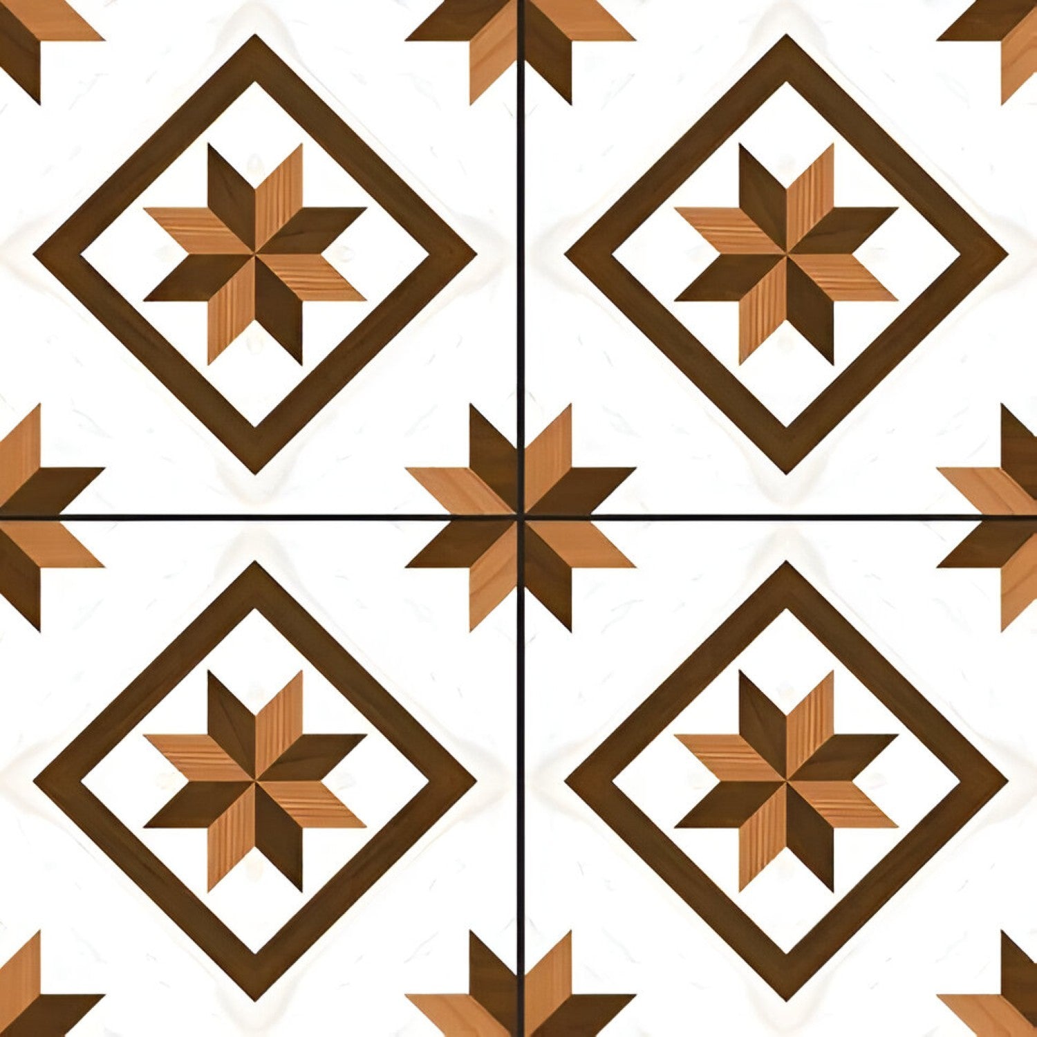 JW-150 Moroccan Tile – 24x24 inch ceramic tile featuring bold Moroccan-inspired geometric patterns in warm earthy tones and intricate symmetrical detailing.