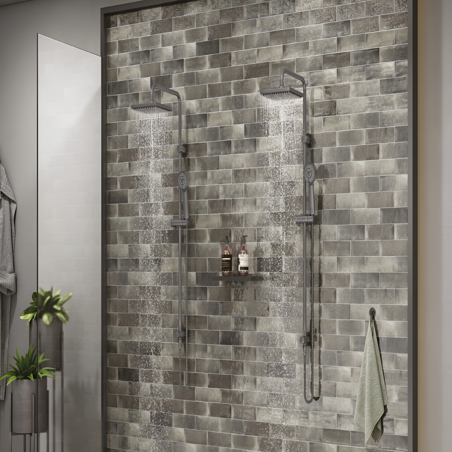 Jamaican Slate Subway Tile 3×9 inch – deep slate-toned glossy tile with a smooth, reflective surface, ideal for modern and moody interior spaces.