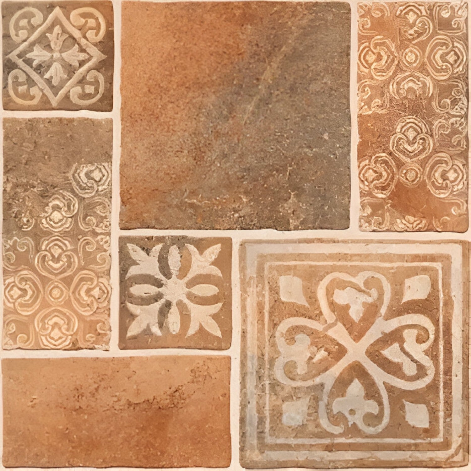 Jupiter Carob Decore Rustic Vitrified Tile 24 Inch x 24 Inch featuring a textured rustic finish in rich brown tones with subtle decorative patterns suitable for modern wall and floor applications in living rooms kitchens and commercial spaces
