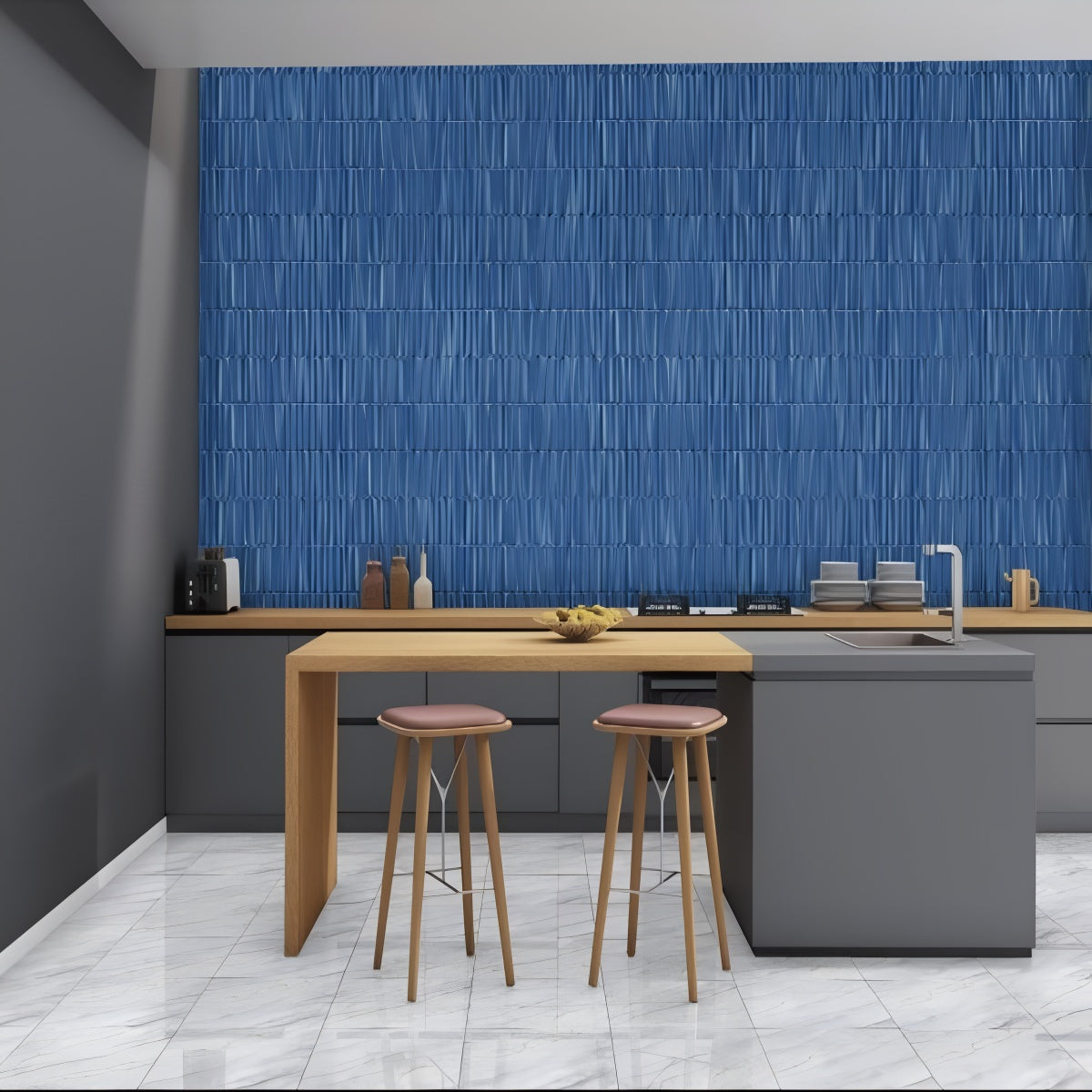 Kitkat Cosmo Blue Tile - 12x12 inch ceramic wall tile with glossy vertical blue strips

