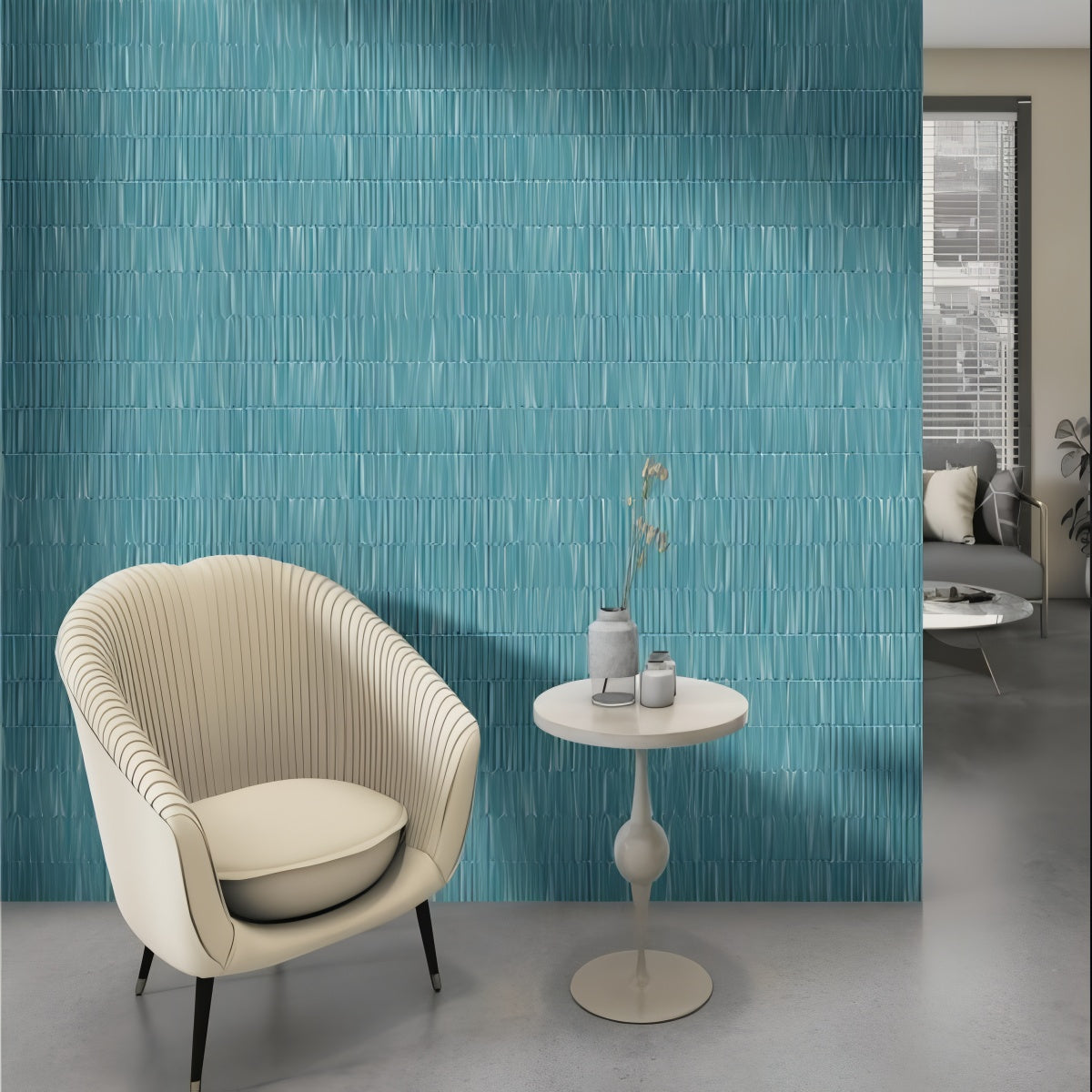 Kitkat Cosmo Ocean Tile - 12x12 inch ceramic wall tile with glossy vertical ocean blue strips

