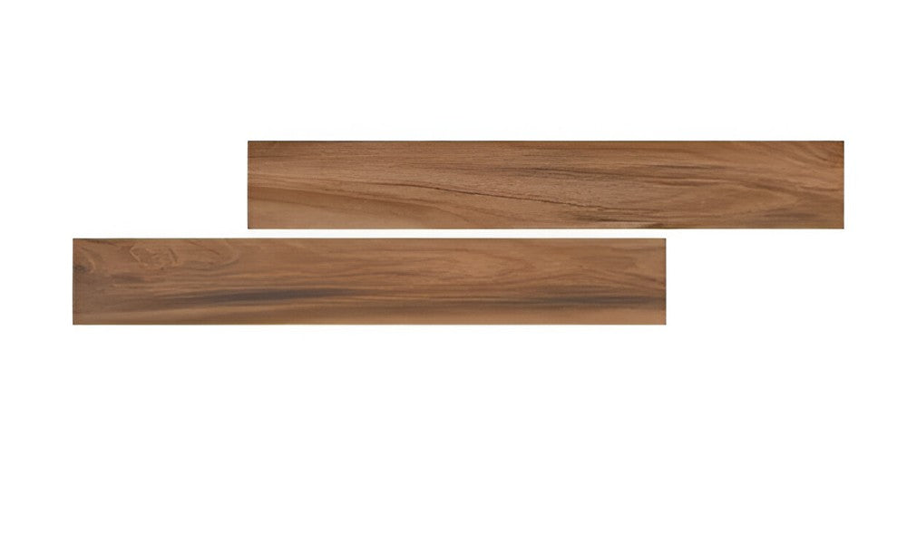 L6-1048 Wooden Vitrified Tile 6 Inch x 36 Inch featuring a natural wood-look finish with realistic grain patterns ideal for modern wall and floor applications in living rooms bedrooms and commercial spaces
