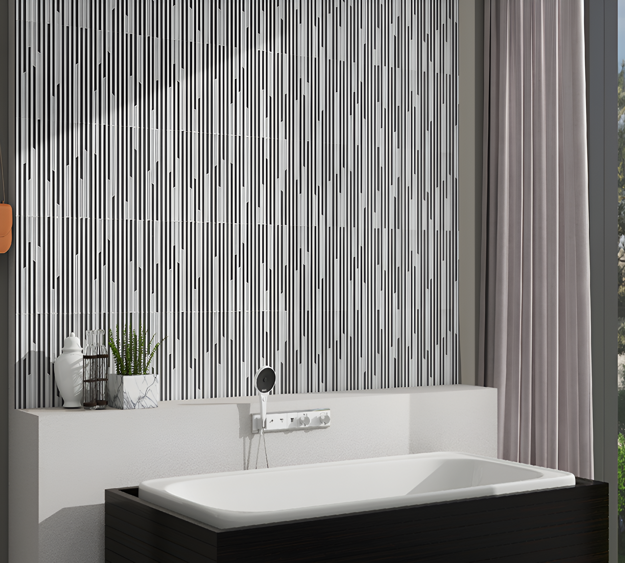 Gloss grey ceramic tile LUR-16 with stylish louvers texture, modern 12x12 inch format, suitable for kitchens, bathrooms, and living spaces.