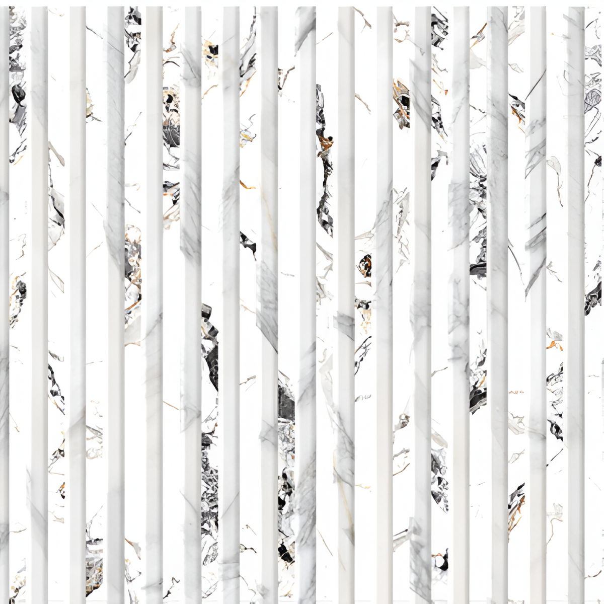 LUR-73 white ceramic tile, 12x12 inch, with sleek louvers-inspired design and high-gloss finish, reflecting light beautifully for a modern, elegant interior wall