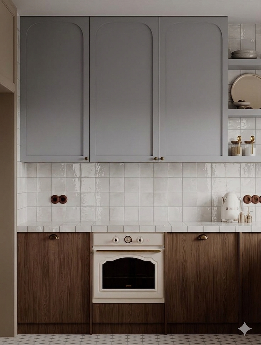Lucido Base Bianco Vitrified Gloss Vitrified Tile in 8 x 8 inch size featuring a smooth glossy surface and plain solid design, installed in a modern kitchen interior on walls and floors, showcasing a clean, seamless appearance with reflective finish, durable vitrified construction, and contemporary subway-inspired styling suitable for residential and commercial spaces.