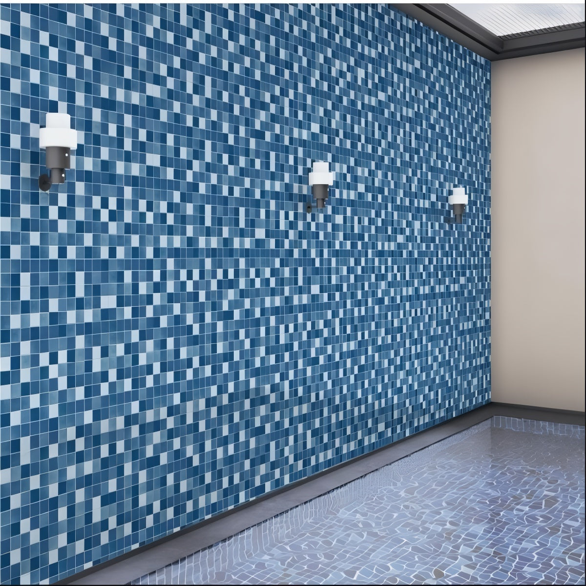 Lusso Cosmo Lapis Tile - 12x12 ceramic wall tile with glossy lapis blue checkered mosaic design

