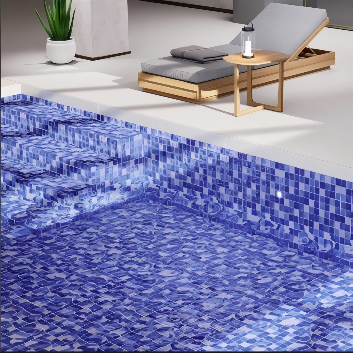 Lusso Cosmo Navy Tile - 12x12 ceramic wall tile with glossy navy and blue checkered mosaic design

