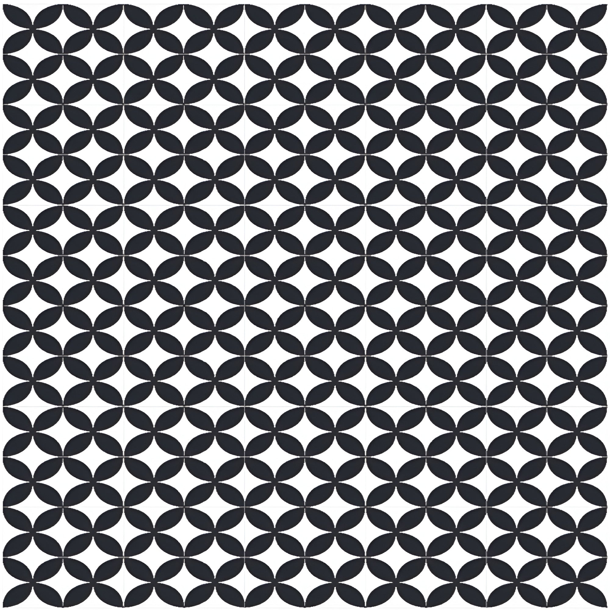 Luxure Black Moroccan vitrified tile in 8×8 inch size featuring deep black color with intricate printed Moroccan and rangoli design, matt finish surface suitable for elegant floor and wall applications in modern and traditional interiors