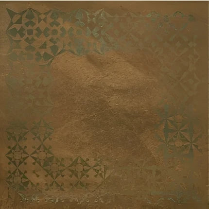 M-0038 Moroccan Tile – 24x24 inch ceramic tile in a rustic bronze-brown tone with subtle traditional Moroccan patterns and distressed textures for an earthy, vintage look.

