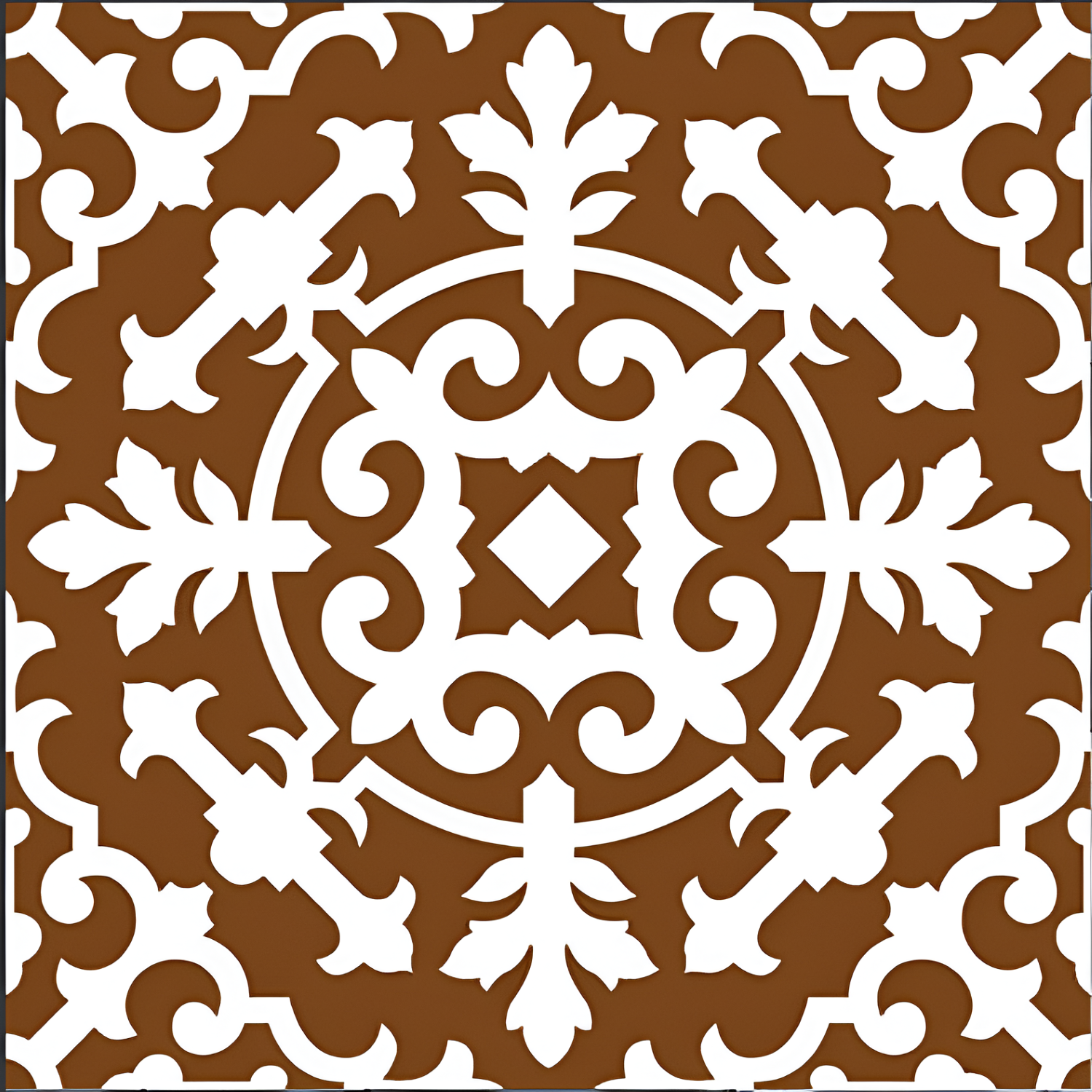 M-048 Moroccan Vitrified Tile – 12x12 inch vitrified tile featuring intricate Moroccan motifs in blue and beige tones with a classic geometric pattern.
