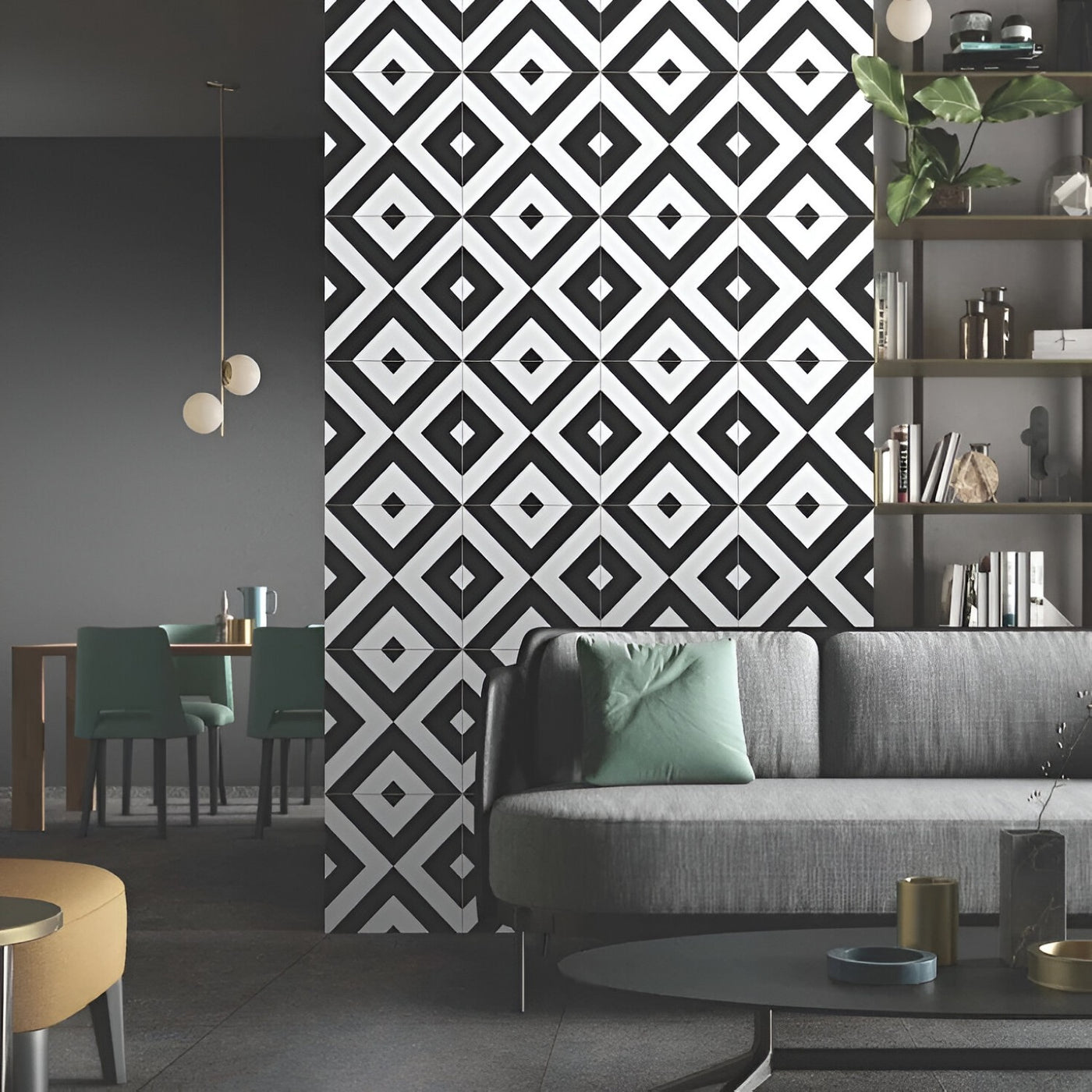 Bold Black White Moroccan Living Wall