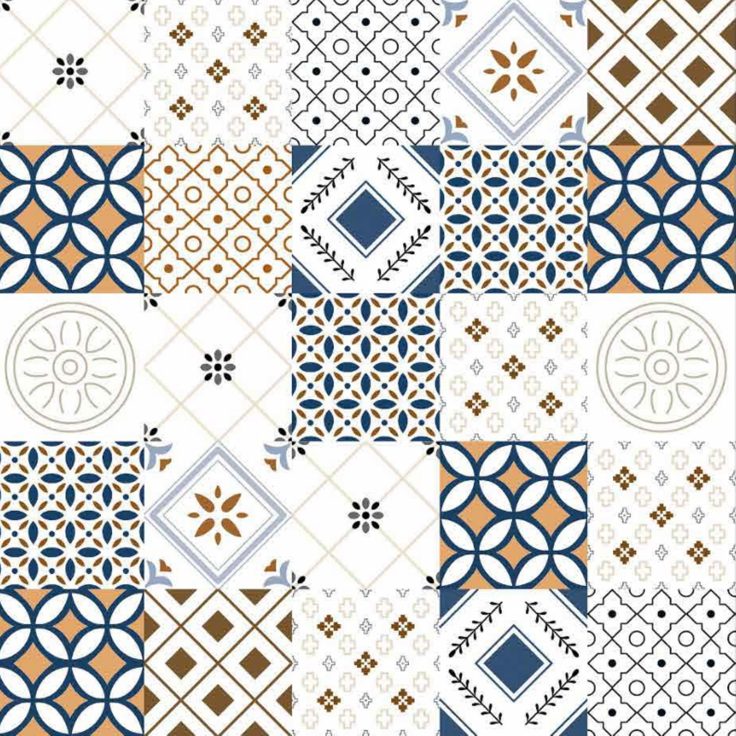 M-190 Moroccan Vitrified Tile – 16x16 inch vitrified tile featuring elegant Moroccan-style floral and geometric patterns in muted blue and beige tones.