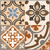 MC-05 Moroccan Ceramic Tile 12x12 Inch – A vibrant patchwork tile featuring four distinct floral and geometric motifs in earthy tones, ideal for statement walls or vintage-style flooring.