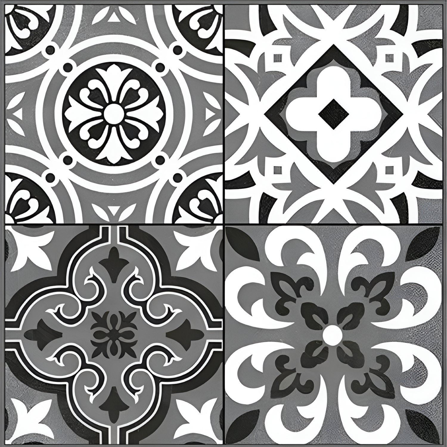 MC-07 Moroccan Ceramic Tile 12 Inch x 12 Inch – A contemporary ceramic tile with interlocking petal motifs in soft grey and white, ideal for modern and minimalist interiors.