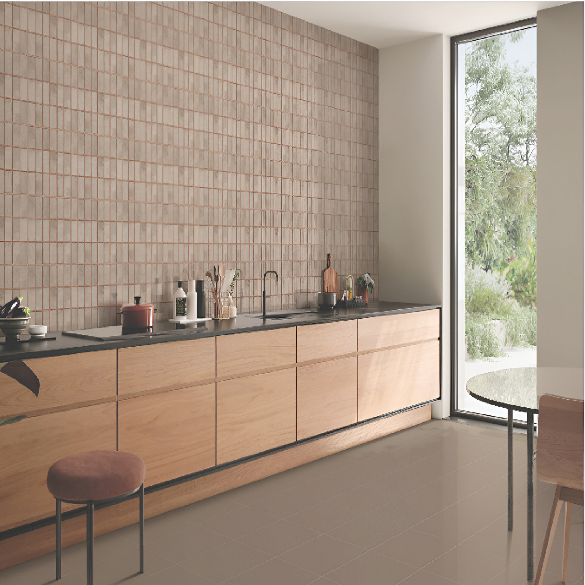 MN-316 Kitkat Ceramic Tile in 12x12 inch size, showcasing a glossy beige surface, highlights texture, depth, and modern design suitable for contemporary wall applications.