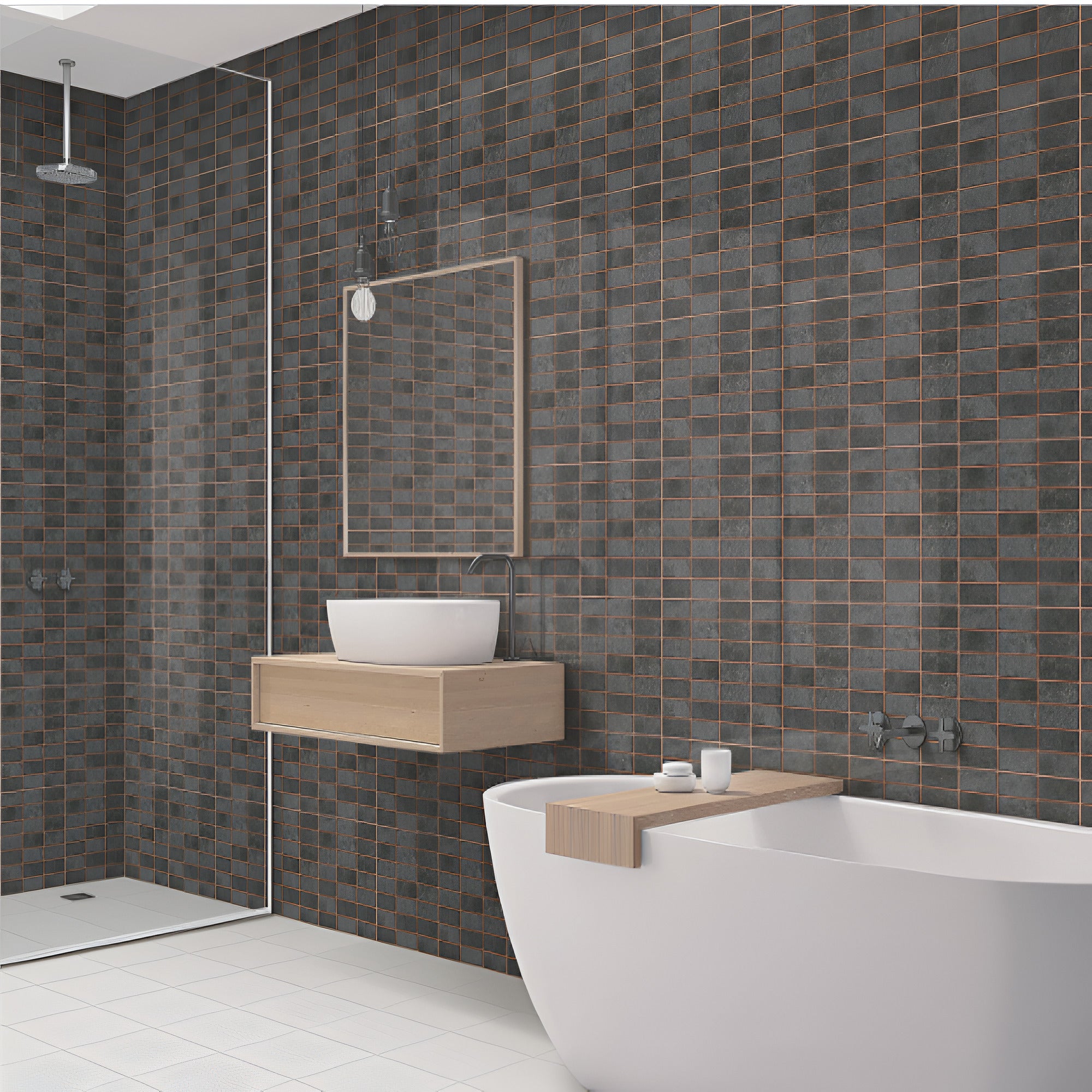MN-317 Kitkat Ceramic Tile in 12x12 inch size displayed in a glossy black finish, , highlighting the sleek modern look suitable for wall décor.