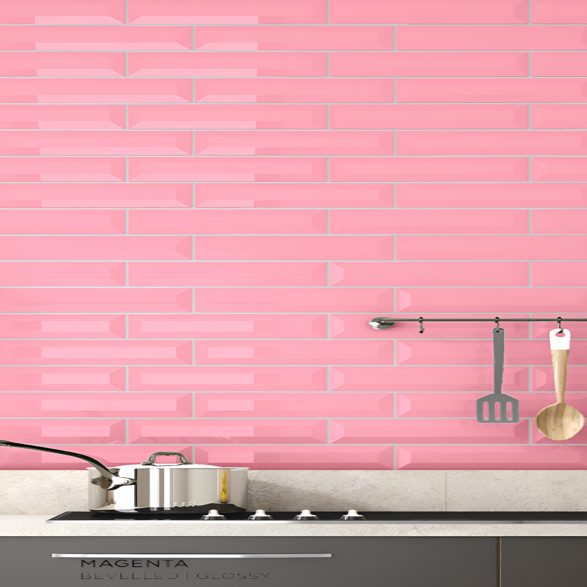 Magenta Bevelled Subway Tile for ktichen and bathroom