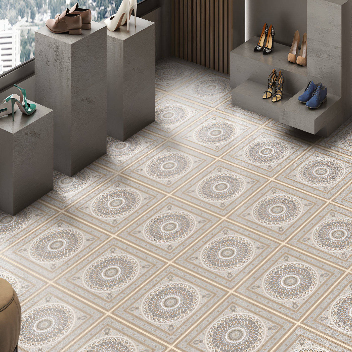 Beige Mandala Star Matt Porcelain Floor