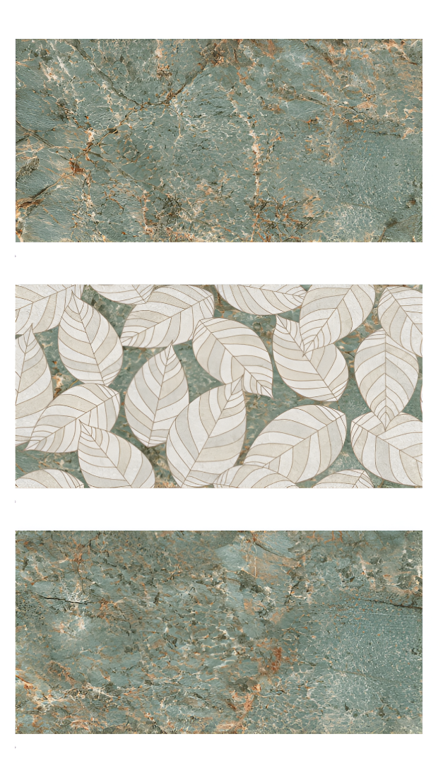 Malachite Green Decor Gloss Vitrified Tile 24x48 Inch – glossy decorative wall tile with leaf pattern over green marble texture

