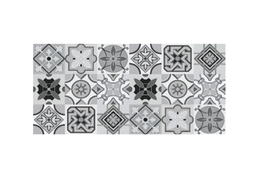 Marcos Gris Vitrified Moroccan Tile 24x48 Inch – Large-format matt grey vitrified tile featuring a subtle Moroccan rangoli-inspired printed geometric pattern, ideal for sleek, modern wall or floor installations.