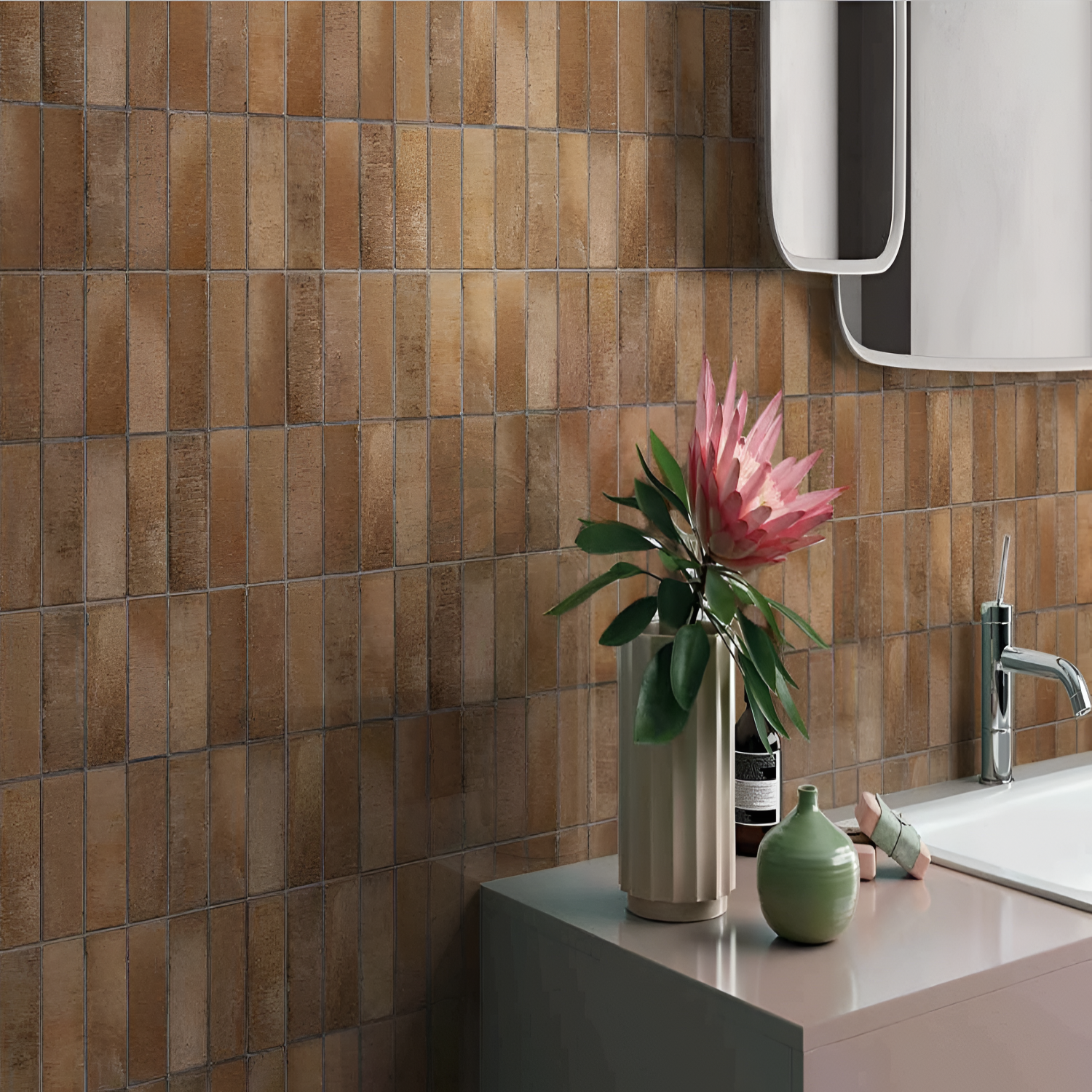 Marvello Brown Gloss Tile 12x24 inch with a glossy finish, featuring a rich brown stone-like texture, durable and stain-resistant surface, ideal for modern floors and walls.
