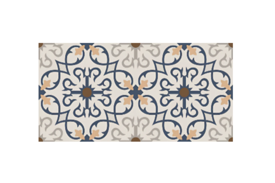 Masai Vitrified Moroccan Tile – 24x48 inch matt finish tile featuring a soft blue and cream color palette with printed Moroccan-influenced geometric and rangoli motifs, suitable for stylish wall or floor installations.