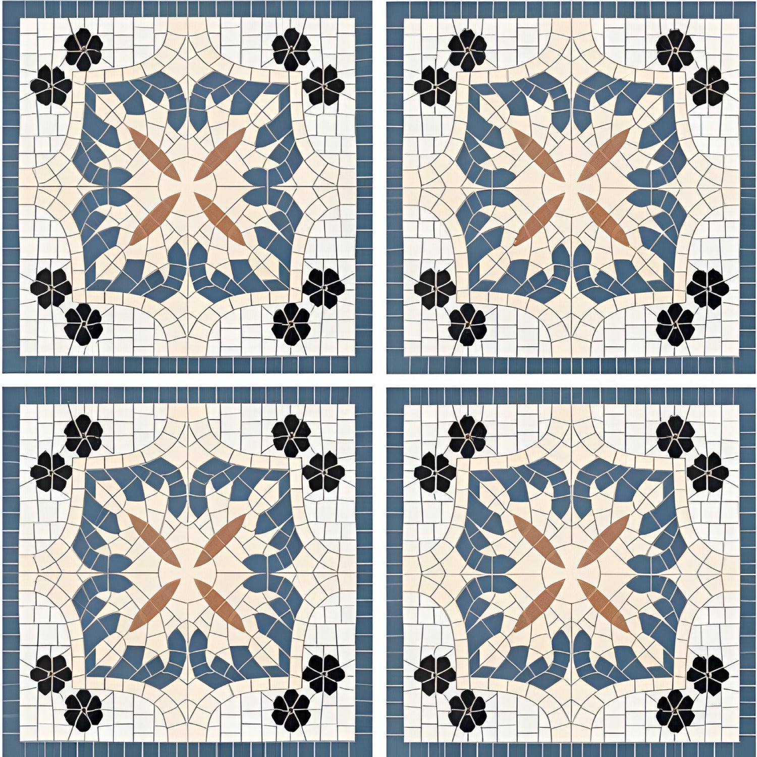 Matrix Blue Moroccan Ceramic Tile – 24x24 inch ceramic tile with deep blue Moroccan geometric patterns and symmetrical design on a glazed surface.