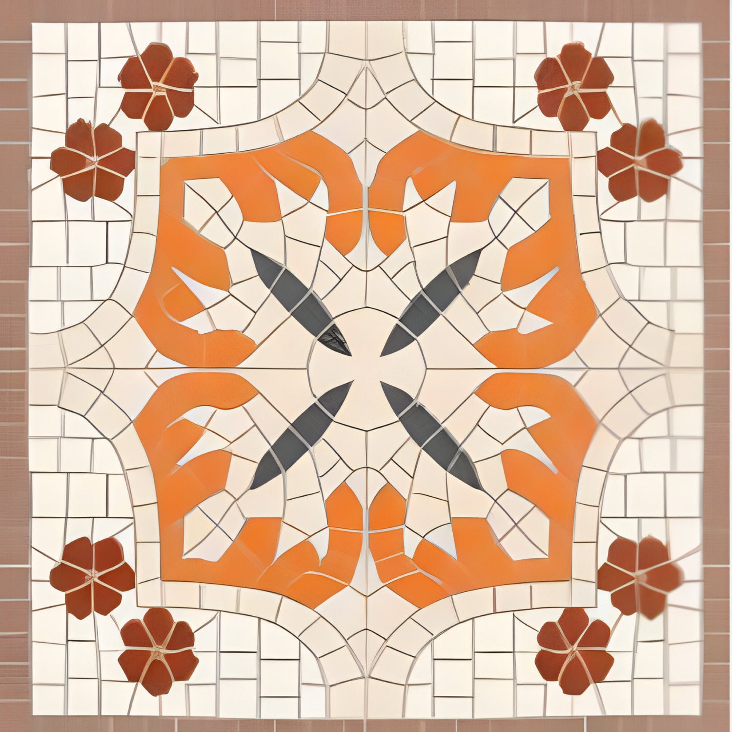 Matrix Orange Moroccan Ceramic Tile – 24x24 inch ceramic tile featuring bold orange Moroccan geometric patterns with intricate symmetrical detailing.