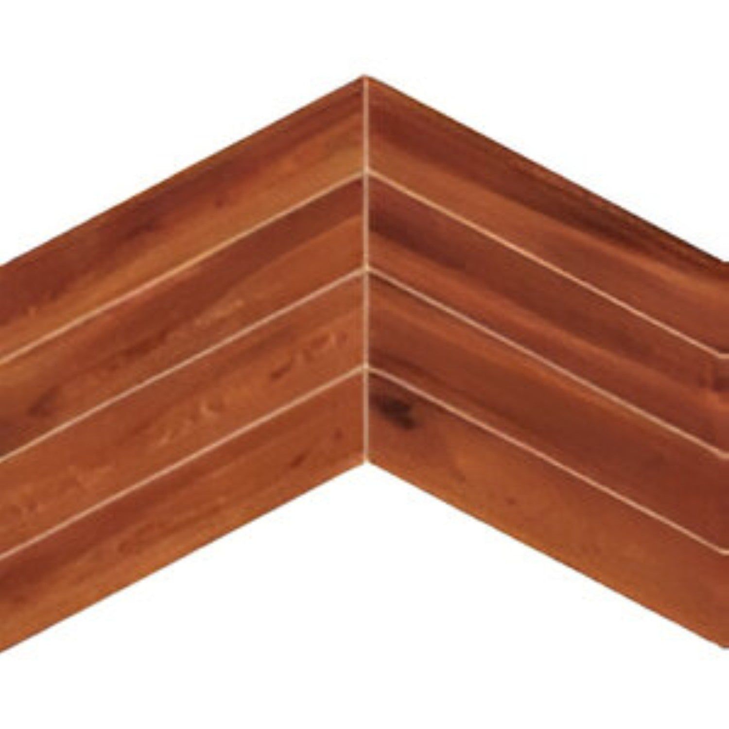 Merabu Chevron Wooden Tile 6x36 Inch, featuring rich reddish-brown Merbau wood tones arranged in a chevron pattern, perfect for elegant and durable flooring or wall applications.
