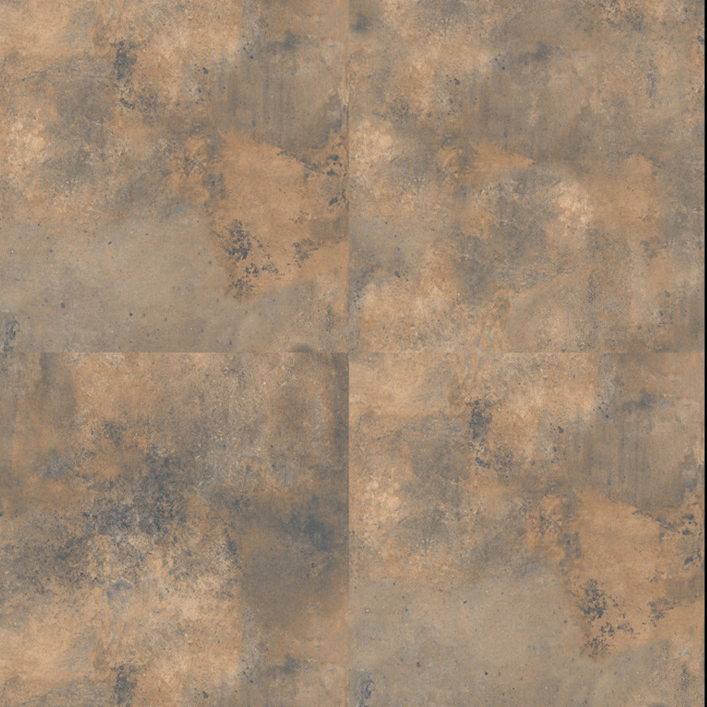 Metallic Cotto ceramic floor tile in 24x24 inch size featuring rustic industrial texture with matt surface, installed in a modern interior space showing seamless large-format flooring pattern and contemporary architectural style.