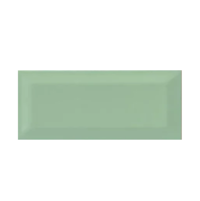 Mint Pista Bevelled Subway Tile 4x8 inch with a glossy finish, featuring a soft mint-green beveled surface, smooth and durable, ideal for contemporary backsplashes and decorative wall applications.
