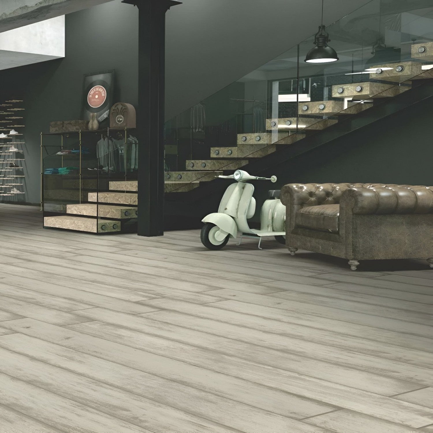 NRC-109 Wooden Vitrified Tile 6x36 inch with natural wood-like finish, smooth and durable surface, perfect for contemporary flooring and wall applications in residential and commercial spaces
