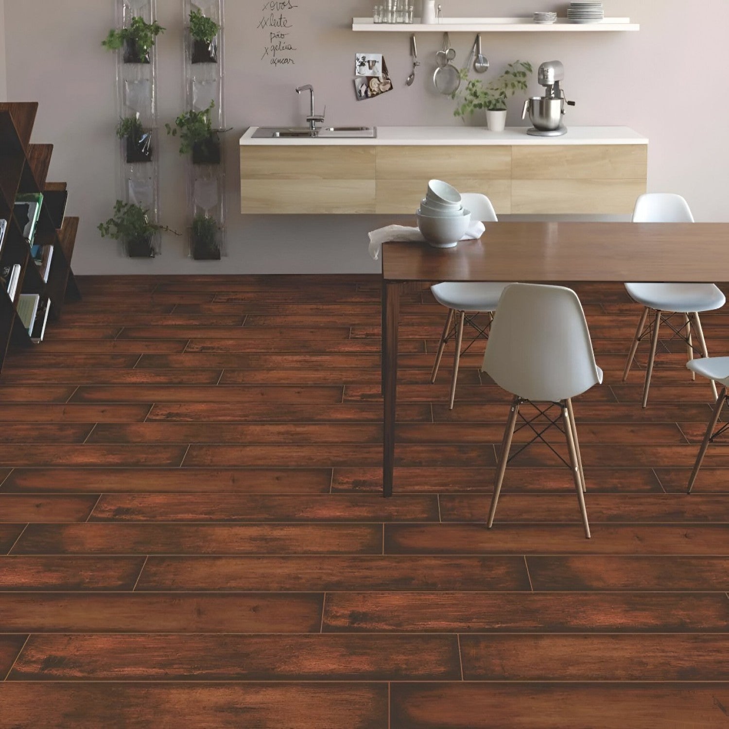 NRC-112 Wooden Vitrified Tile 6x36 inch with rich wood-like finish, smooth and durable surface, ideal for modern flooring and wall applications in residential and commercial spaces
