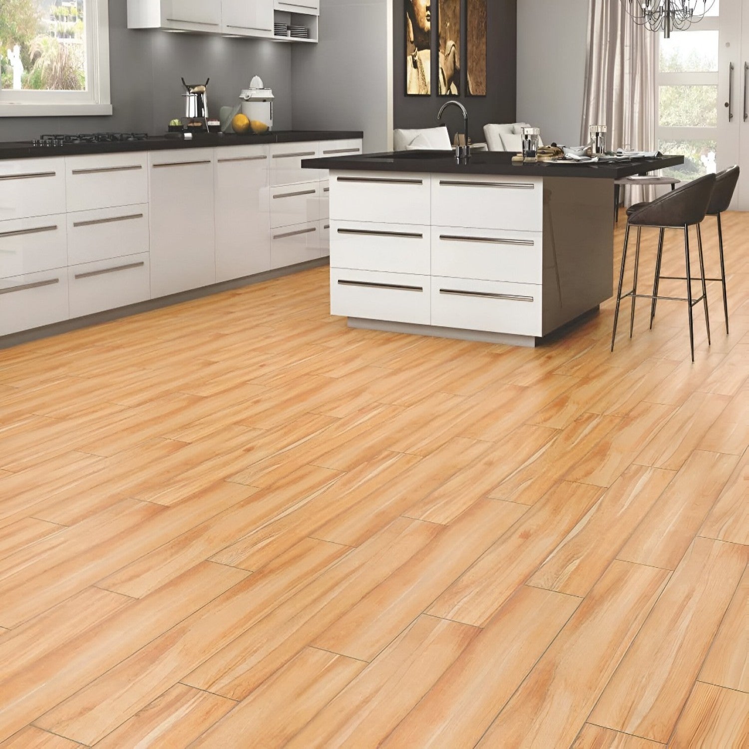 NRC-303 Wooden Vitrified Tile 6x36 inch with realistic wood-like finish, smooth and durable surface, ideal for modern flooring and wall applications in residential and commercial spaces
