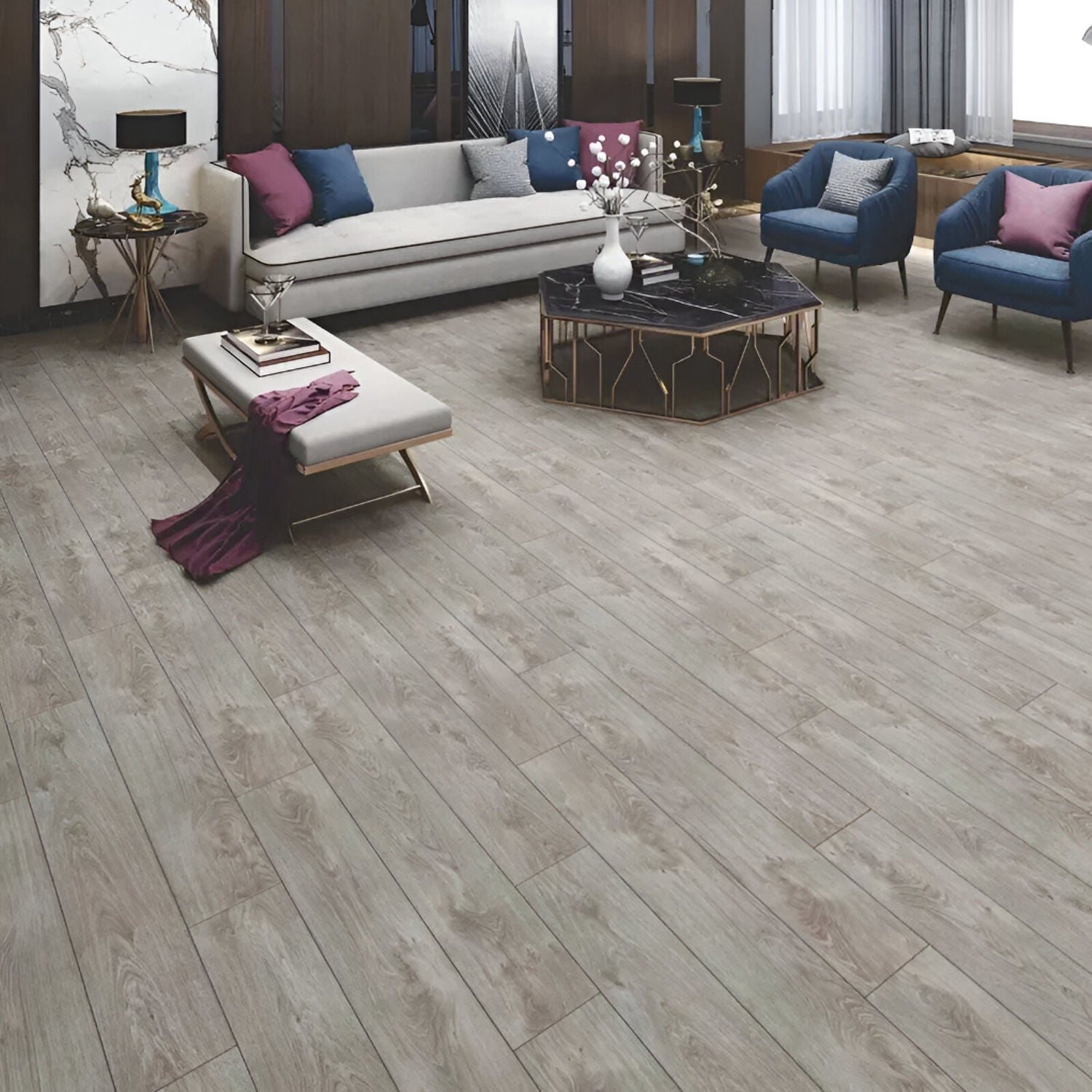 NRC-403 Wooden Vitrified Tile 6x36 inch with natural wood-like finish, smooth and durable surface, perfect for contemporary flooring and wall applications in residential and commercial spaces
