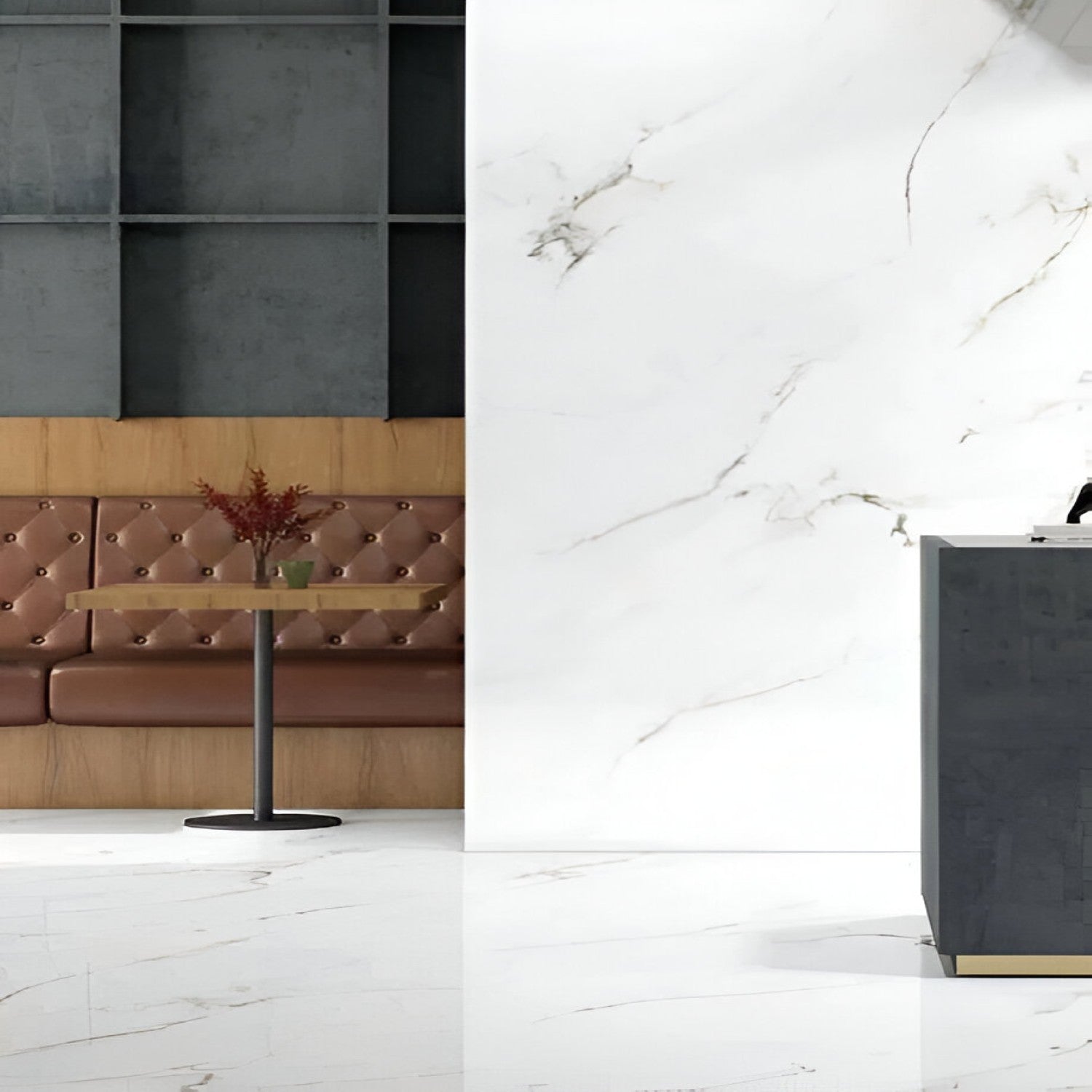 Nero Satvario Endless Vitrified Tile 24 x 48 inch featuring a luxurious white marble-inspired design with bold dark veining, perfect for creating an elegant and seamless look on floors and walls.
